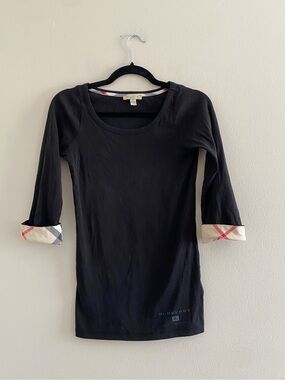 Burberry Brit Black Three-Quarter Sleeve Scoop Neck Top Size Small